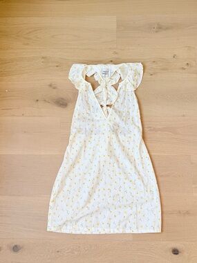 Hello Molly White Yellow Floral Tie Back Mini Dress Size US 6